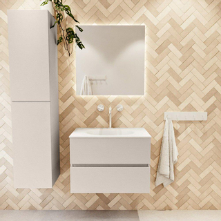 Mondiaz VICA ensemble de meuble de salle de bain - 70cm - meuble sous-vasque lin - 2 tiroirs - lavabo lune milieu - 1 trou de robinet - version haute 60cm - talc