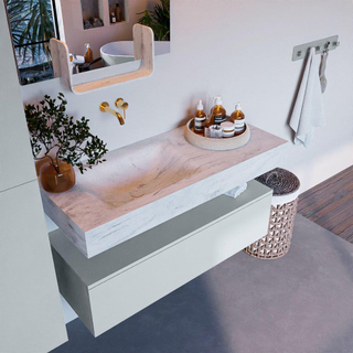 Mondiaz ALAN-DLUX Ensemble de meuble - 110cm - meuble Clay mat - 1 tiroir - Lavabo Cloud Opalo suspendu - vasque Gauche - 0 trous de robinet