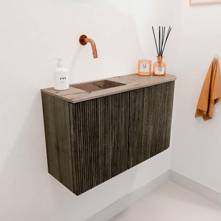 Mondiaz JOYA-DLUX Meuble de toilette 71,6cm - arrondi droit couleur Shadow - Lavabo FAYE position Gauche Sans trou de robinet couleur Arena