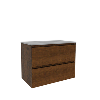 Saniclass Holz Atelier Badkamermeubelset - 80x45x60cm - 2 lades - 1 wasbak - zonder kraangaten - overloop - Walnut pure