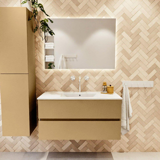 Mondiaz VICA ensemble de meuble de salle de bain - 100cm - meuble sous-vasque oro - 2 tiroirs - lavabo denia milieu - 1 trou de robinet - couleur Blanc Brillant - miroir LED - version XL 60cm de haut