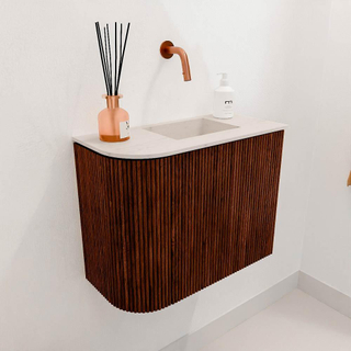 Mondiaz JOYA-DLUX 51.6cm toiletmeubel - ronding links kleur Ruby - Wastafel FAYE positie Rechts Zonder kraangat kleur Meli.