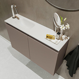 MONDIAZ TURE Kit lave-mains - 80x23x50cm - 1 trou de robinet - 2 portes - fumée mate - Lavabo à gauche - Acrylique Blanc