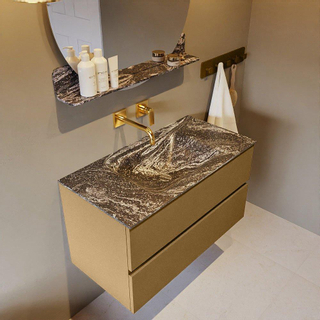 Mondiaz VICA-DLUX Ensemble de meuble de salle de bain - 90cm - meuble sous-vasque oro - 2 tiroirs - lavabo encastrée cloud milieu - sans trous de robinet - version haute de 60cm - lave