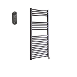Sanicare HVS Elektrische Radiator - 111.8x45cm - 596W - met afstandsbediening - thermostaat - chroom - rechtsonder - gunmetal (antraciet)