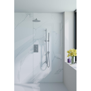 Fortifura Calvi Ensemble de douche pluie encastrable - thermostatique - bras mural - pommeau 25cm - barre curseur - douchette stick - flexible lisse - Inox brossé