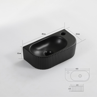 Fugaflow Eccelente Pietra Fontaine - 40x22x12cm - Droite - Rainurée - Demi-ronde - 1 trou de robinet - Céramique - Noir mat