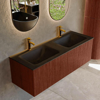 Mondiaz KURVE Ensemble de meuble salle de bain - 130x46x40cm - 2 tiroirs - lavabo en solid surface - double - 2 trous de robinet - Ruby