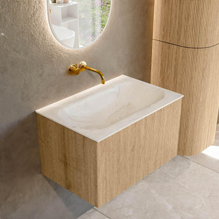 MONDIAZ KURVE-DLUX 70cm Meuble salle de bain - couleur Oak - 1 tiroir - vasque BIG SMALL centre - sans trou de robinet - couleur Ostra