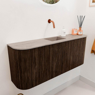 Mondiaz JOYA-DLUX 103.2cm toiletmeubel - ronding links en rechts kleur Walnut - Wastafel FAYE positie Midden Zonder kraangat kleur Saba.