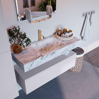 Mondiaz ALAN-DLUX Ensemble de meuble - 110cm - meuble Cale mat - 1 tiroir - Lavabo Cloud Glace suspendu - vasque Centre - 1 trou de robinet