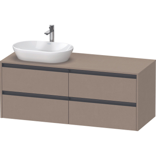 Duravit ketho 2 meuble sous lavabo avec plaque console avec 4 tiroirs pour lavabo à gauche 140x55x56.8cm avec poignées lin anthracite mat