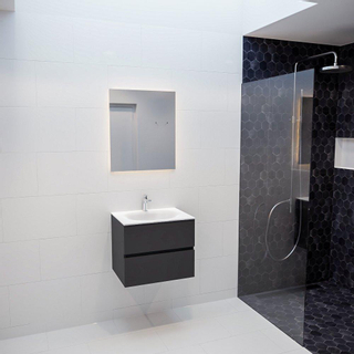 Mondiaz VICA Meuble Dark grey avec 2 tiroirs 60x50x45cm vasque lavabo Moon centre 1 trou de robinet