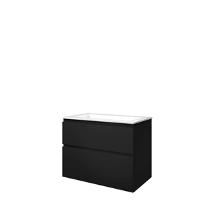 Proline elegant ensemble de meubles de salle de bain 80x46x62cm meuble a symétrique noir mat avec 1 trou pour robinet polystone blanc brillant