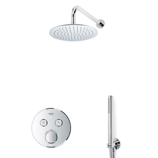 Grohe - Adema Rise Regendoucheset - Inbouw - 2 functies - met Adema Rise hoofddouche 20cm - staafhanddouche - wandarm - Grohe Grohtherm inbouwthermostaat - chroom