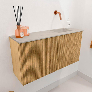 Mondiaz JOYA-DLUX 80cm toiletmeubel - kleur Oak - Wastafel FAYE positie Rechts Zonder kraangat kleur Opalo.