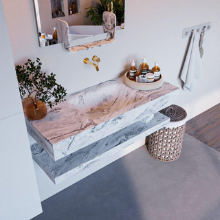 Mondiaz ALAN-DLUX Ensemble de meuble - 110cm - meuble Glace mat - 0 tiroirs - Lavabo Cloud Glace suspendu - vasque Centre - 0 trous de robinet