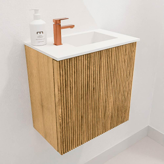 Mondiaz JOYA 40cm toiletmeubel - kleur Oak - Wastafel FAYE positie Rechts 1 kraangat kleur Talc.