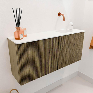 Mondiaz JOYA 90cm toiletmeubel - kleur Dusk - Wastafel FAYE positie Rechts Zonder kraangat kleur Talc.