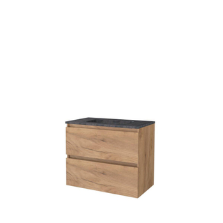 Basic-Line Start 46 ensemble de meubles de salle de bain 80x46cm sans poignée 2 tiroirs lavabo en pierre dure 0 trous pour robinetterie mfc whisky oak