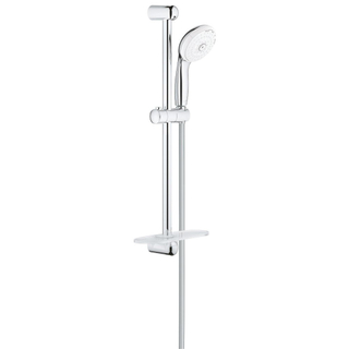 GROHE New Tempesta 100 Ensemble de douche - 60cm - douchette ronde - 4 types de jet - flexible de douche lisse - avec porte-savon - chrome/blanc