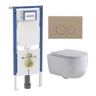 QeramiQ Dely Swirl Pack WC - 36.3x51.7cm - réservoir encastré Geberit UP720 Duofix Sigma - abattant mince - plaque de déclenchement taupe - boutons ronds - blanc brillant