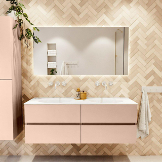 Mondiaz VICA ensemble de meuble de salle de bain - 140cm - meuble sous-vasque rosee - 4 tiroirs - lavabo moon double - sans trous de robinet - version haute de 60cm - talc