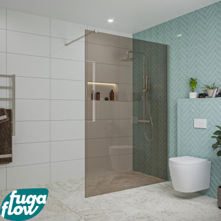 FugaFlow Eccelente Vetro inloopdouche badkamer - 140x200cm - rookglas - wandarm - geborsteld RVS