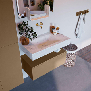 Mondiaz ALAN-DLUX Ensemble de meuble - 80cm - meuble Oro mat - 1 tiroir - Lavabo Cloud Opalo suspendu - vasque Centre - 0 trous de robinet