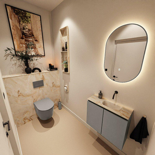 MONDIAZ TURE-DLUX Meuble toilette - 60cm - Smoke - EDEN - vasque Frappe - position droite - sans trou de robinet