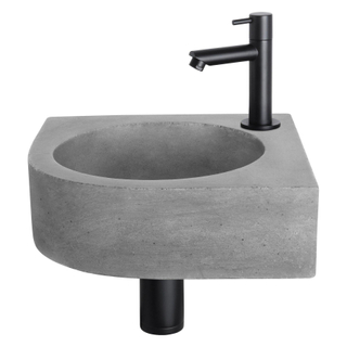 Differnz Cleo Set lave-mains 30x30x10cm 1 trou avec robinet droit et siphon + bonde noir mat Quart de rond Béton Gris foncé