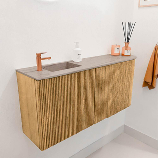 Mondiaz JOYA-DLUX 91.6cm toiletmeubel - ronding rechts kleur Oak - Wastafel FAYE positie Links 1 kraangat kleur Saba.