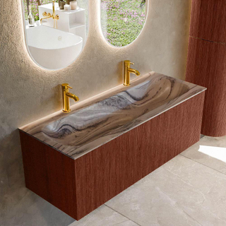 MONDIAZ KURVE-DLUX 120cm badmeubel kleur Ruby met 1 lade en 0 deuren. Wastafel BIG LARGE Midden 2 kraangaten Sombra.