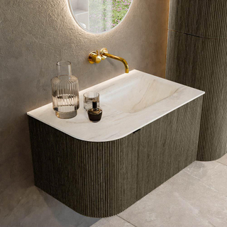 Ensemble de meuble de salle de bain Mondiaz KURVE-DLUX - 75x46x40cm - 1 tiroir - 1 porte - lavabo en solid surface - droite - sans trou de robinet - Shadow