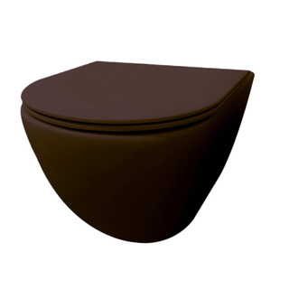 Best Design morrano-49-zonder-spoelrand wandcloset blinde bevestiging incl. zitting mat-donkerbruin donkerbruin mat
