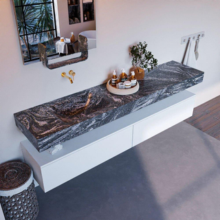 Mondiaz ALAN-DLUX Ensemble de meuble - 200cm - meuble Talc mat - 2 tiroirs - Lavabo Cloud Lava suspendu - vasque Gauche - 0 trous de robinet