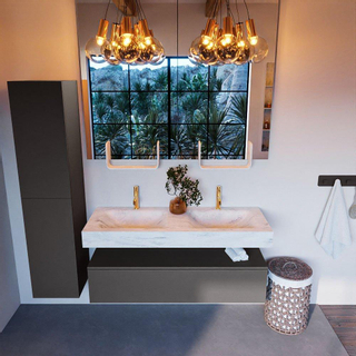 Mondiaz ALAN-DLUX Ensemble de meuble - 130cm - meuble Dark grey mat - 1 tiroir - Lavabo Cloud Opalo suspendu - vasque Gauche et droite - 2 trous de robinet