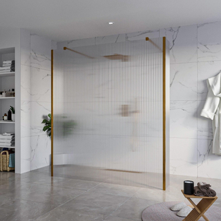 FugaFlow Eccelente Vetro Douche à l'italienne libre - 180x200cm - Clair strié - anti-calcaire - verre de sécurité 8mm - 2 parois latérales 40cm - avec bras muraux et profils d'angle - Cuivre brossé -