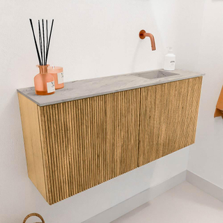 Mondiaz JOYA-DLUX 90cm toiletmeubel - kleur Oak - Wastafel FAYE positie Rechts Zonder kraangat kleur Glace.