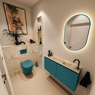MONDIAZ TURE-DLUX Meuble toilette - 100cm - Smag - EDEN - vasque Frappe - position droite - 1 trou de robinet