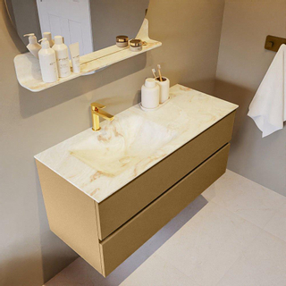 Mondiaz VICA-DLUX ensemble de meuble de salle de bain - 110cm - meuble sous-vasque oro - 2 tiroirs - lavabo encastré cloud gauche - 1 trou de robinet - version haute de 60cm - frape