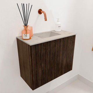 Mondiaz JOYA-DLUX 50cm toiletmeubel - kleur Walnut - Wastafel FAYE positie Midden Zonder kraangat kleur Opalo.