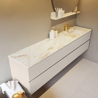 Mondiaz VICA-DLUX ensemble de meuble de salle de bain - 200cm - meuble sous-vasque lin - 4 tiroirs - lavabo encastrée nuage droite - 1 trou de robinet - version haute de 60cm - frape