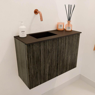 Mondiaz JOYA 60cm toiletmeubel - kleur Shadow - Wastafel FAYE positie Links Zonder kraangat kleur Urban.