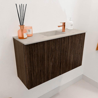 Mondiaz JOYA-DLUX 70cm toiletmeubel - kleur Walnut - Wastafel FAYE positie Midden 1 kraangat kleur Opalo.