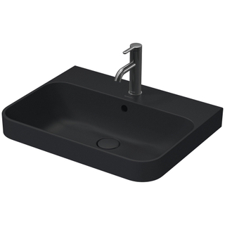 Duravit happyd 2 plus lavabo à poser avec trou pour robinet et trop-plein 60x46cm avec robinet poussoir céramique m. wg mat anthracite