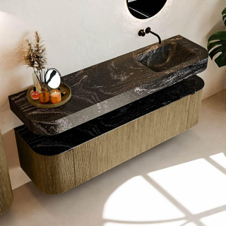 MONDIAZ THOR-DLUX Meuble de salle de bains - 170cm - arrondi gauche + droite - couleur Dusk - 1 tiroir et 2 portes - Vasque suspendue CLOUD Droite sans trou de robinet - couleur Lava