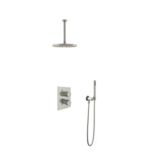 Hotbath ibs2a kit de douche thermostatique comprenant un inverseur à 2 voies, une douche à main, un tuyau de plafond de 30 cm et une pomme de douche ronde de 25 cm, nickel brossé.