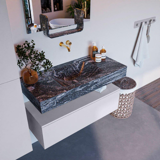 Mondiaz ALAN-DLUX Ensemble de meuble - 100cm - meuble Cale mat - 1 tiroir - Lavabo Cloud Lava suspendu - vasque Centre - 0 trous de robinet