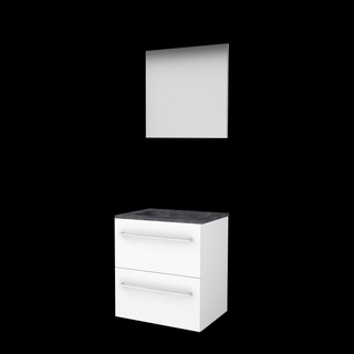 Basic-Line Basic 46 ensemble de meubles de salle de bain 60x46cm avec poignées 2 tiroirs pierre dure lavabo 1 trou de robinetterie miroir mdf laqué blanc glacier